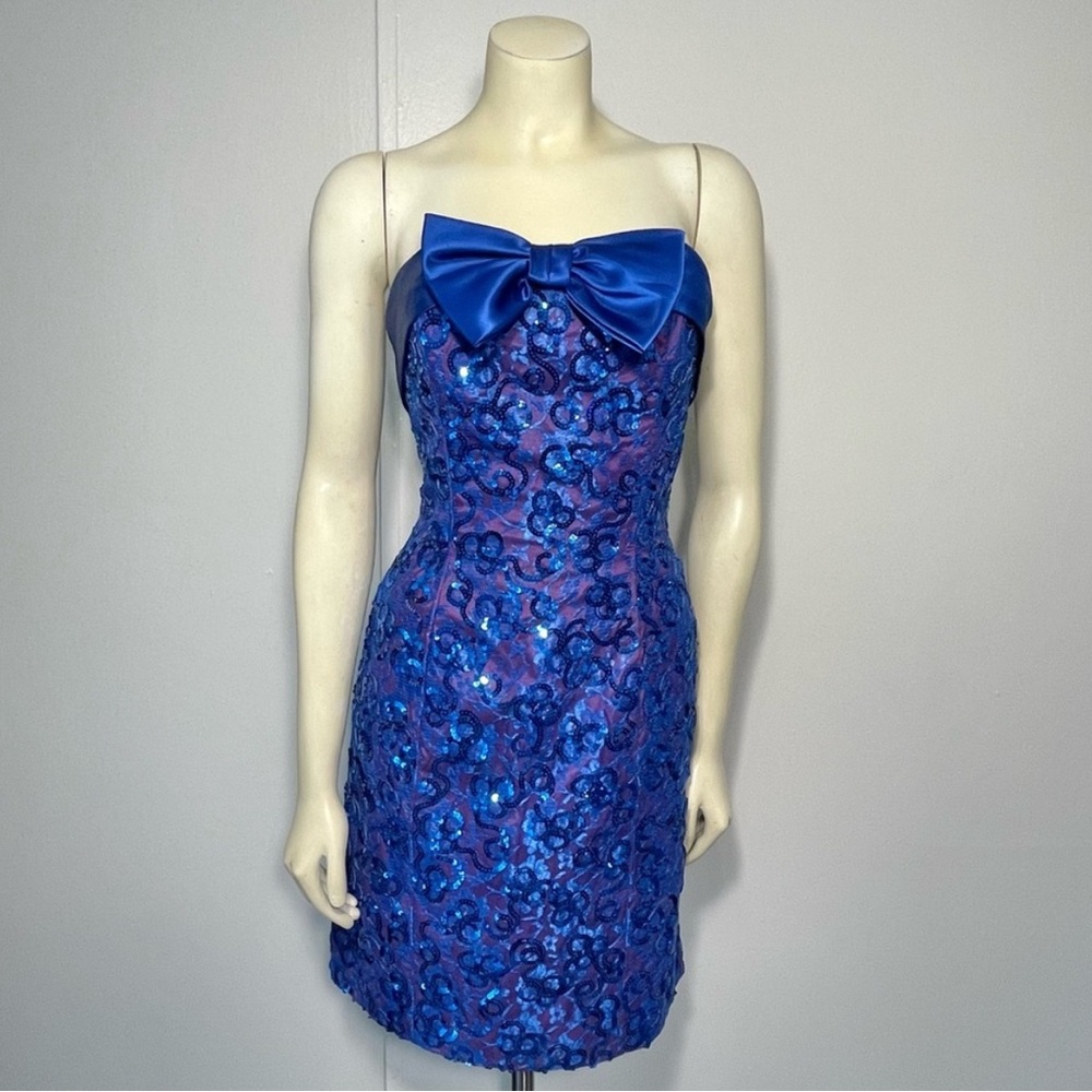 Vintage 80s Prom Strapless Dress with Bow